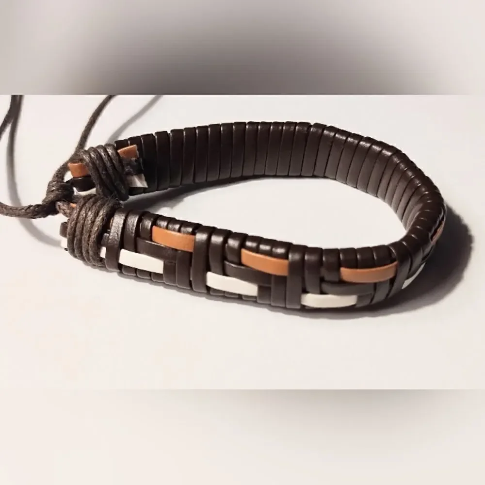 Men's bracelet‎ leather braided brown new d86